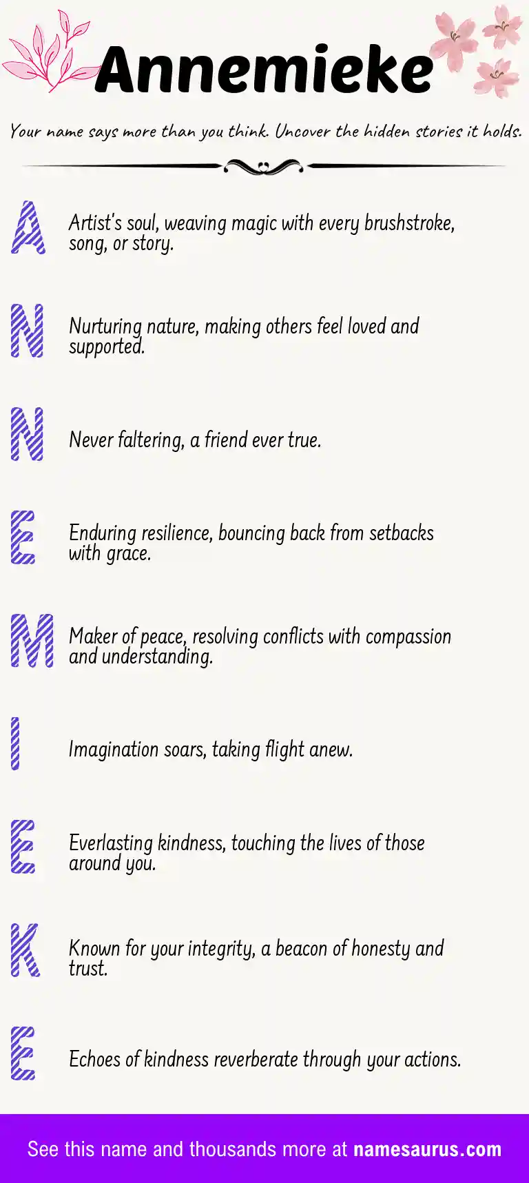 Acrostic poem about Annemieke.