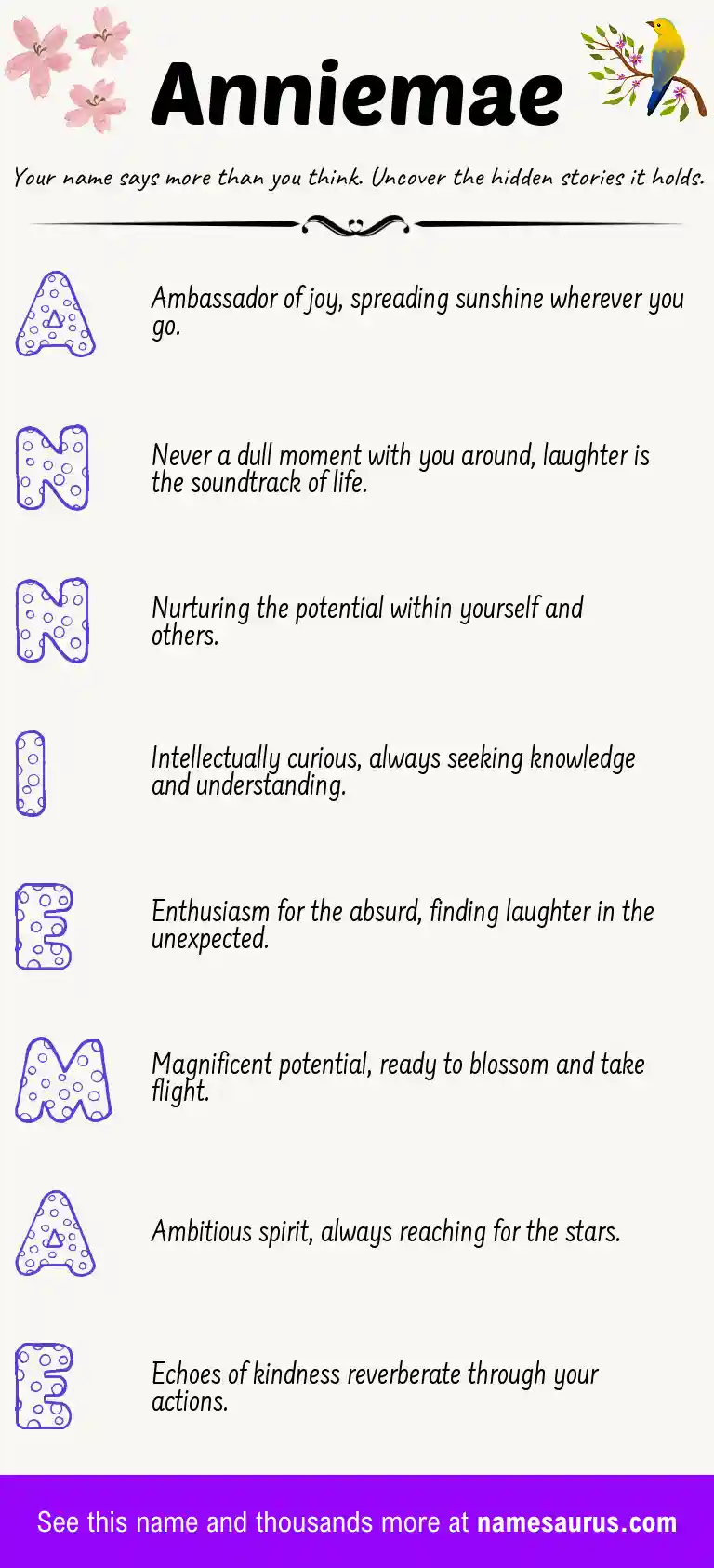 Acrostic poem about Anniemae.