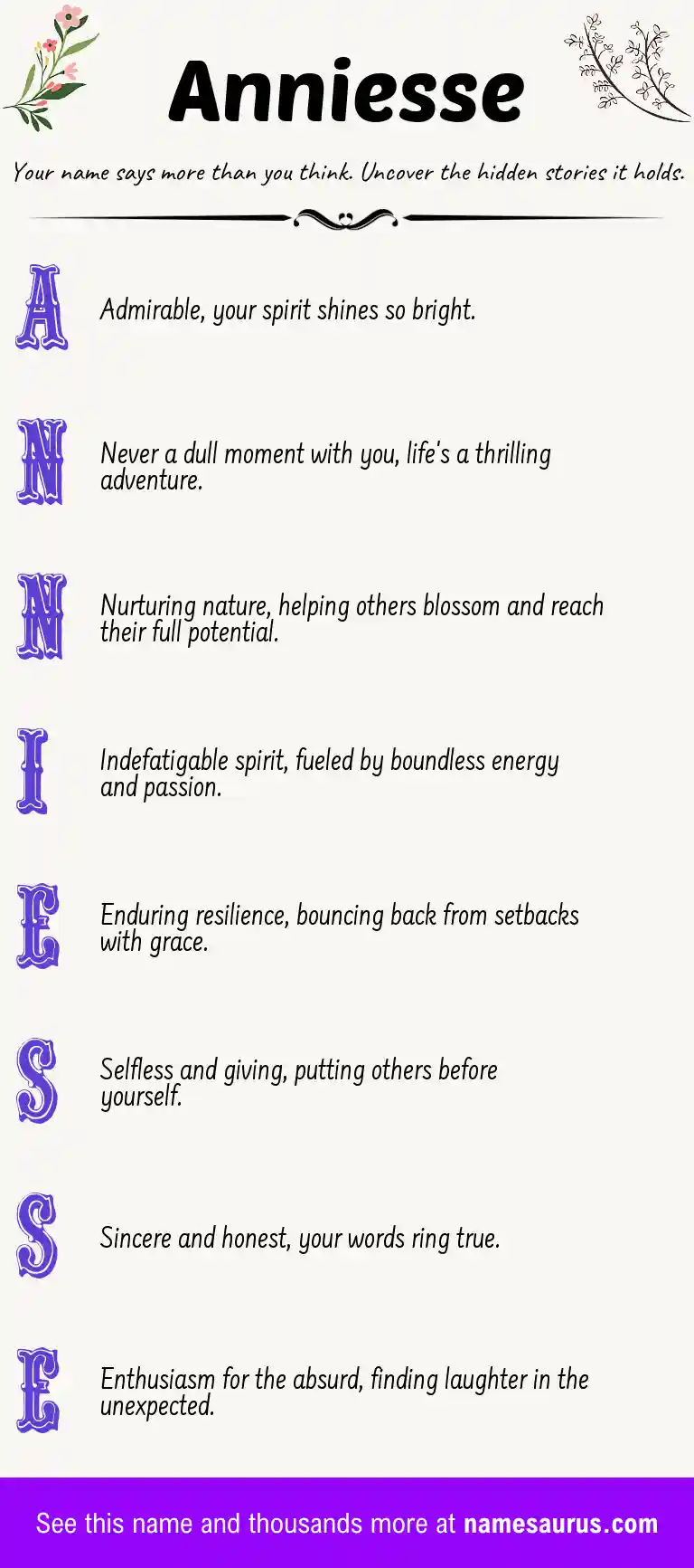 Acrostic poem about Anniesse.