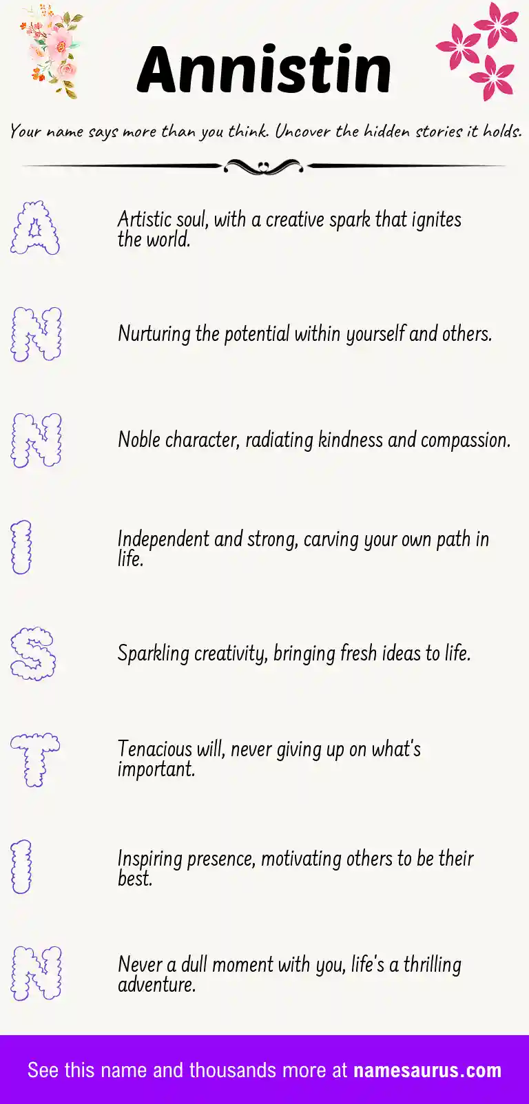 Acrostic poem about Annistin.