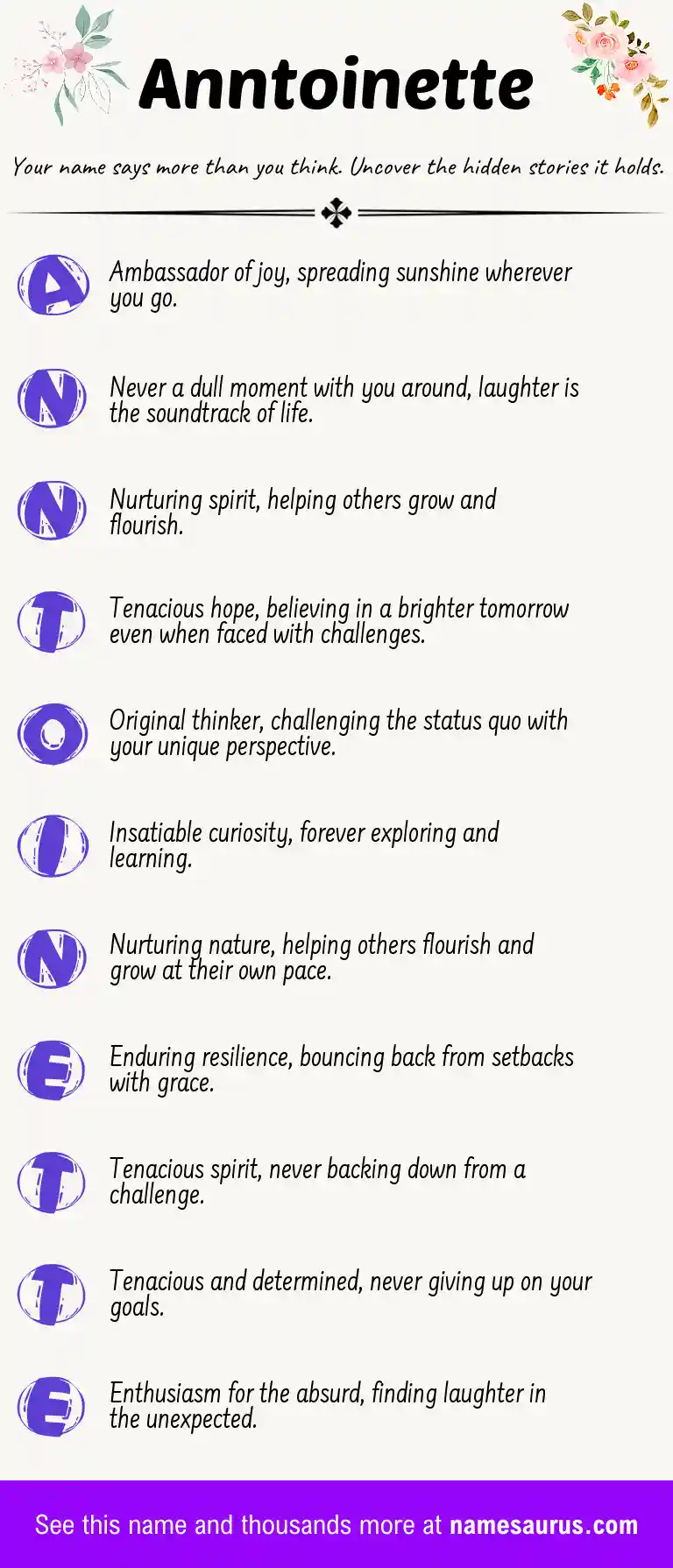 Acrostic poem about Anntoinette.