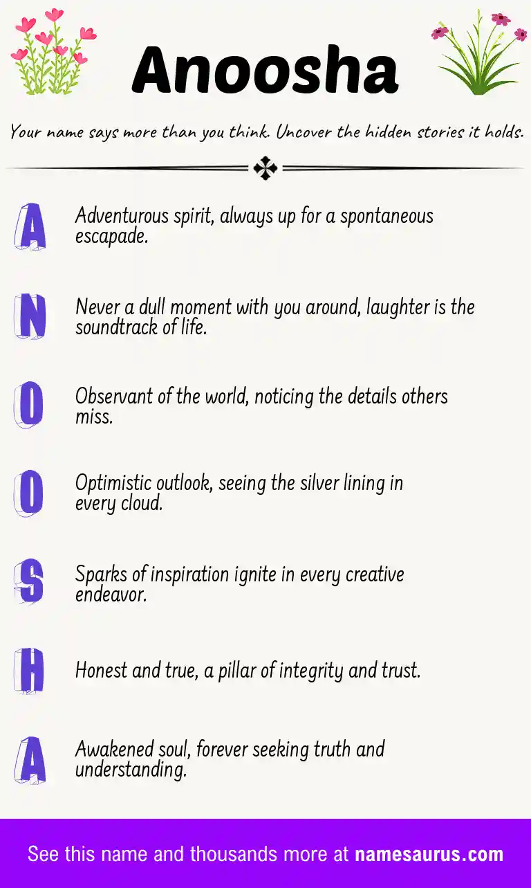 Acrostic poem about Anoosha.