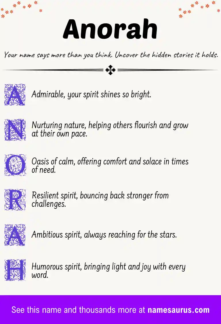 Acrostic poem about Anorah.