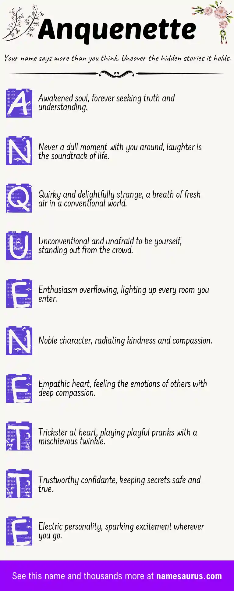 Acrostic poem about Anquenette.