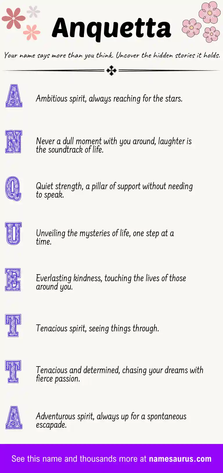 Acrostic poem about Anquetta.
