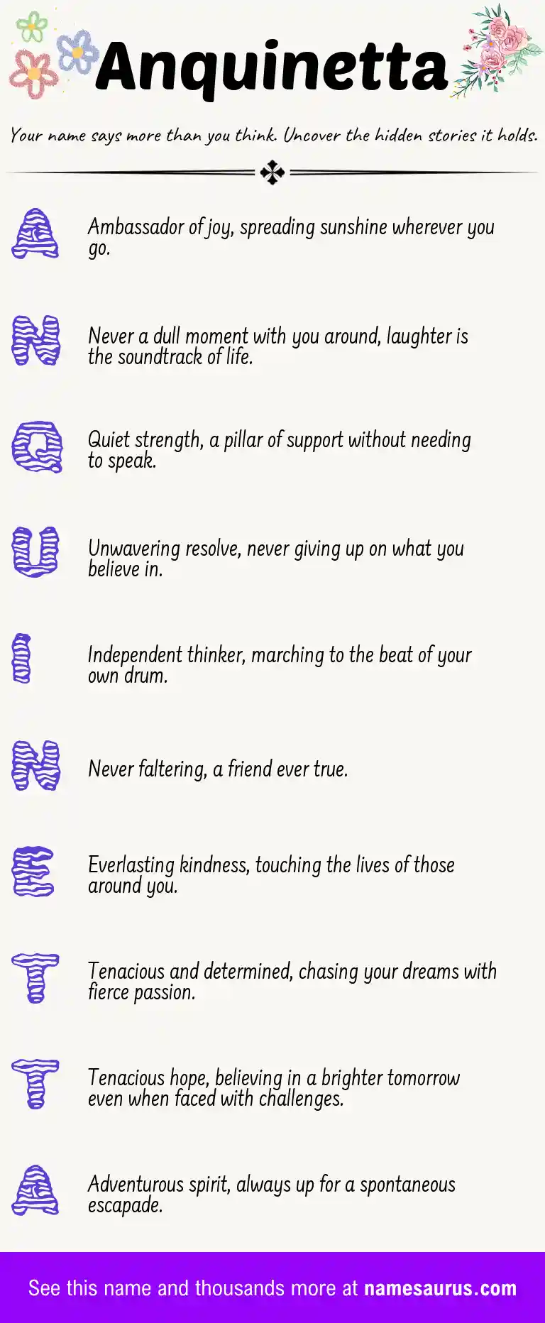 Acrostic poem about Anquinetta.