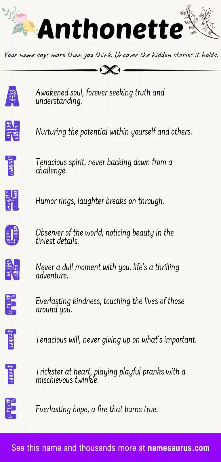 Acrostic poem about Anthonette.