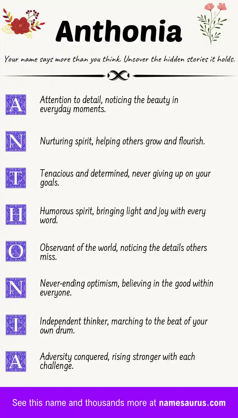Acrostic poem about Anthonia.