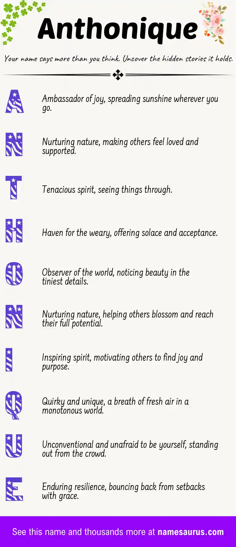Acrostic poem about Anthonique.
