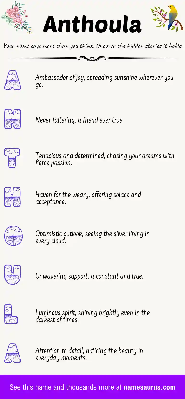 Acrostic poem about Anthoula.