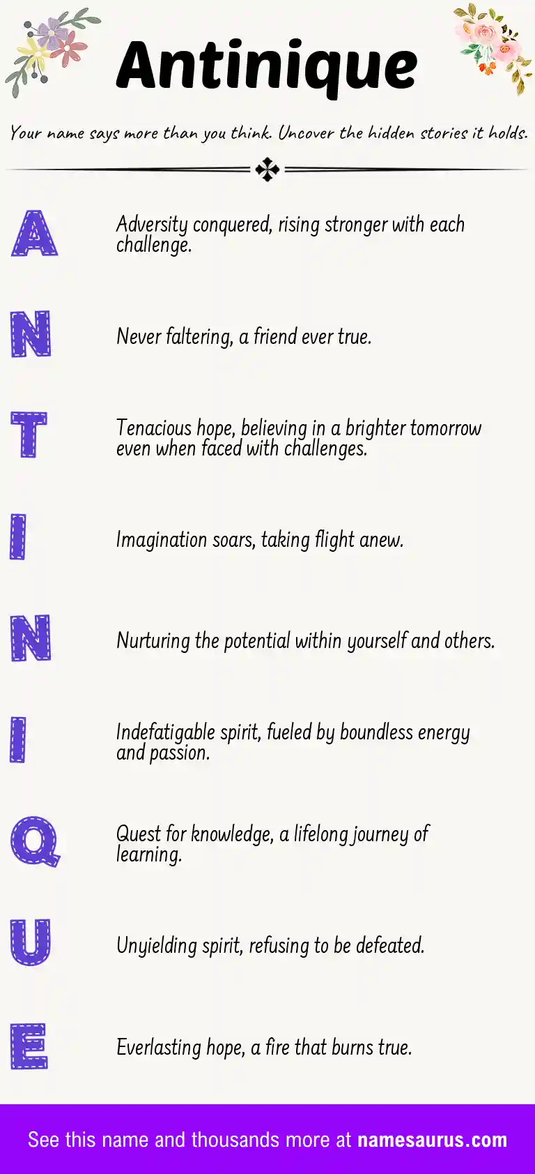 Acrostic poem about Antinique.