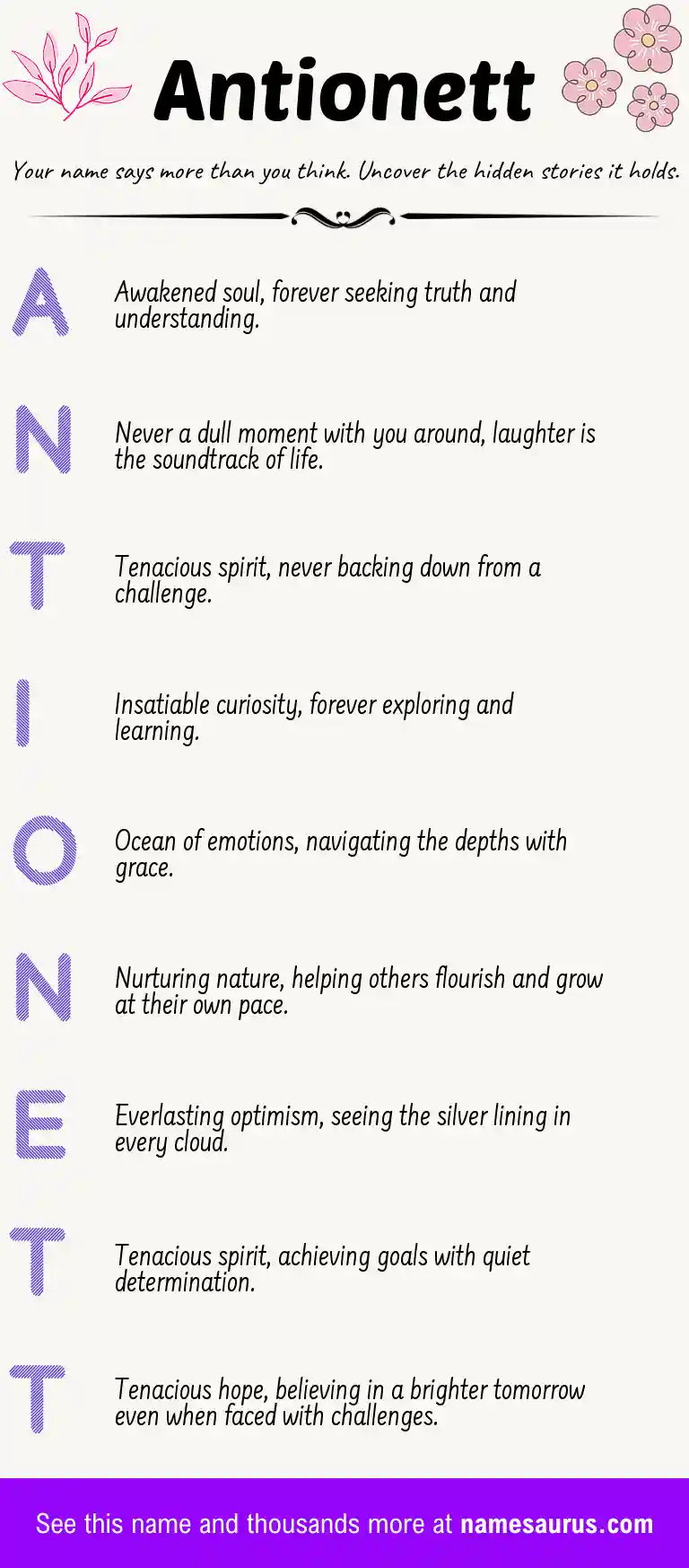 Acrostic poem about Antionett.