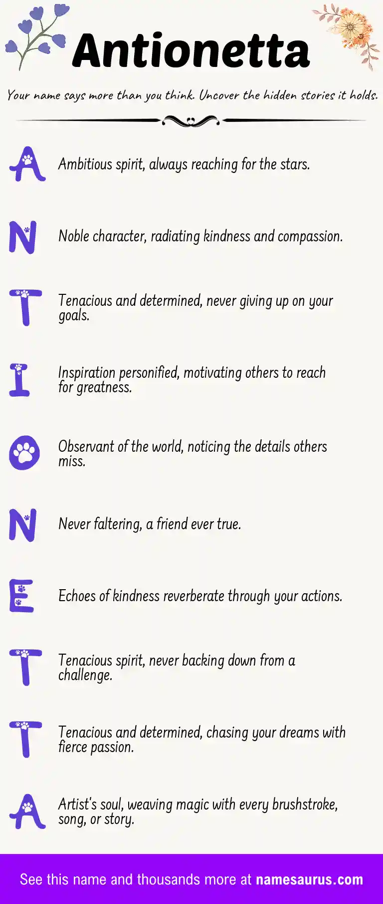 Acrostic poem about Antionetta.