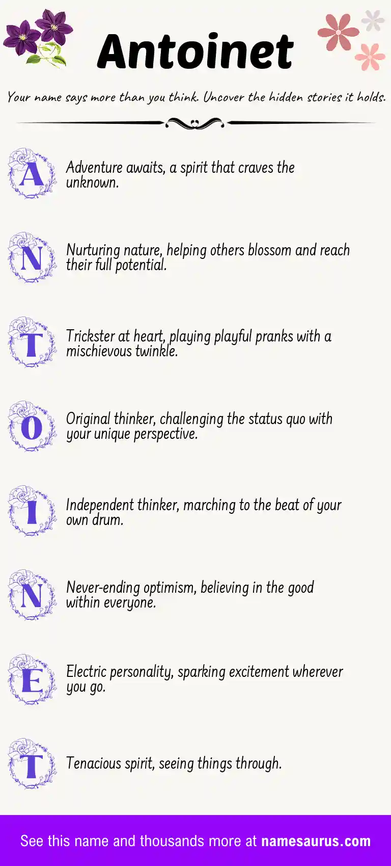 Acrostic poem about Antoinet.