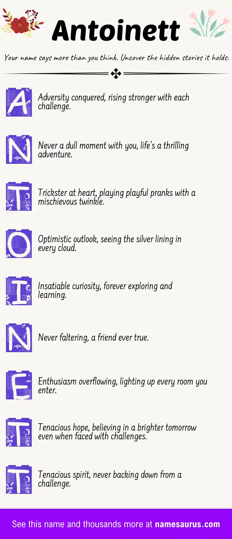 Acrostic poem about Antoinett.