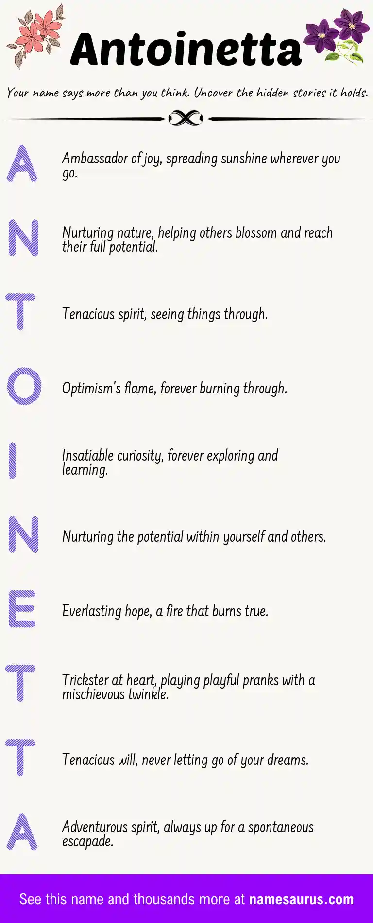 Acrostic poem about Antoinetta.
