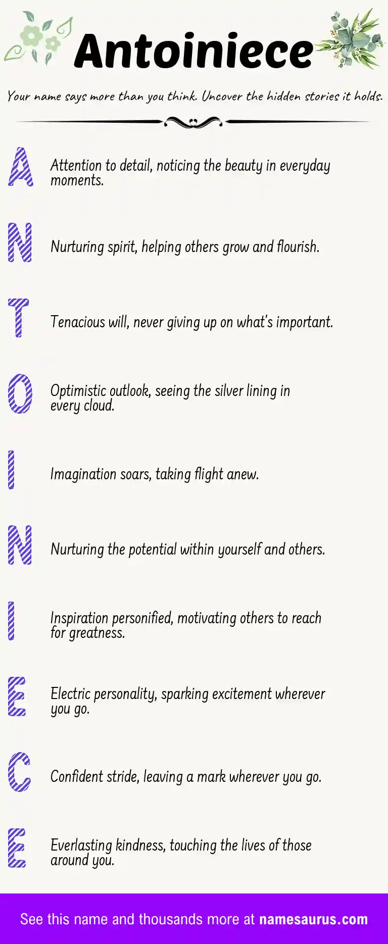 Acrostic poem about Antoiniece.