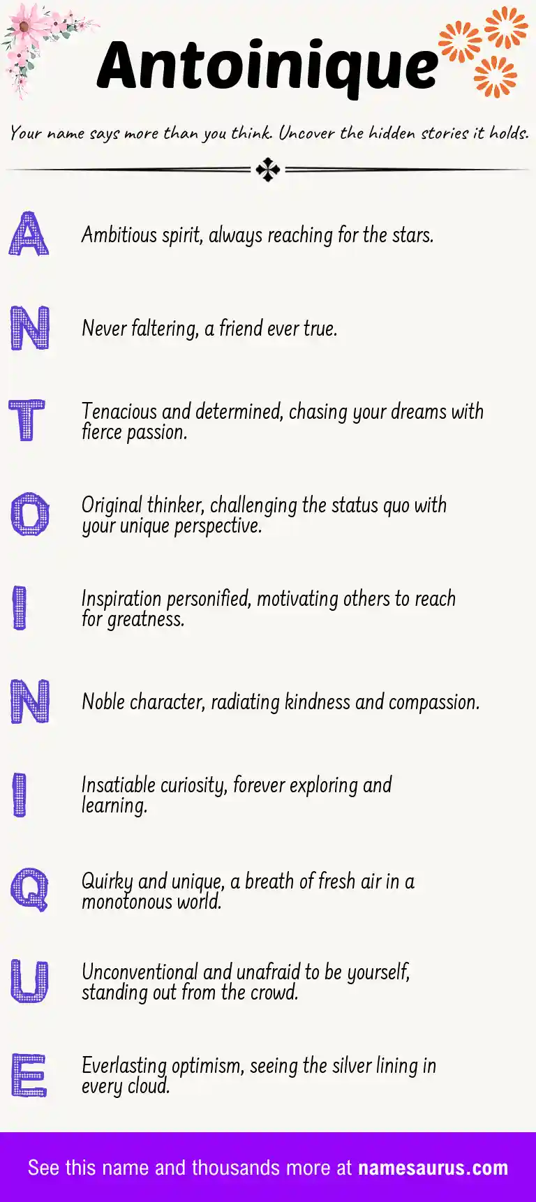 Acrostic poem about Antoinique.