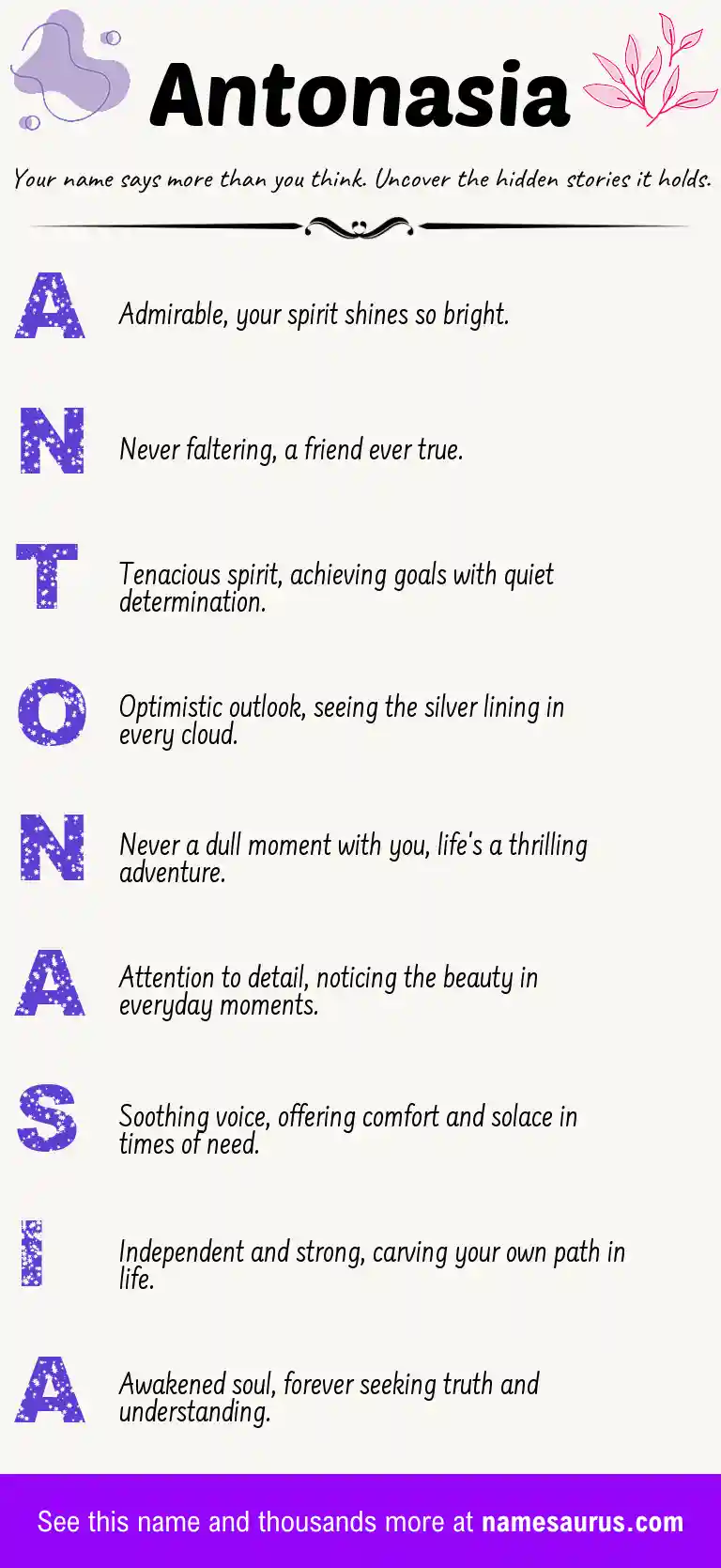 Acrostic poem about Antonasia.