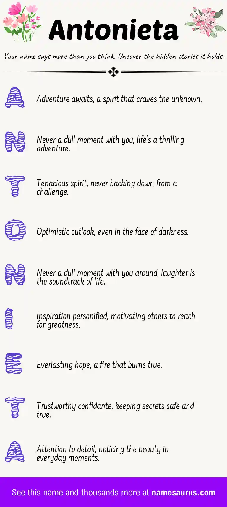 Acrostic poem about Antonieta.