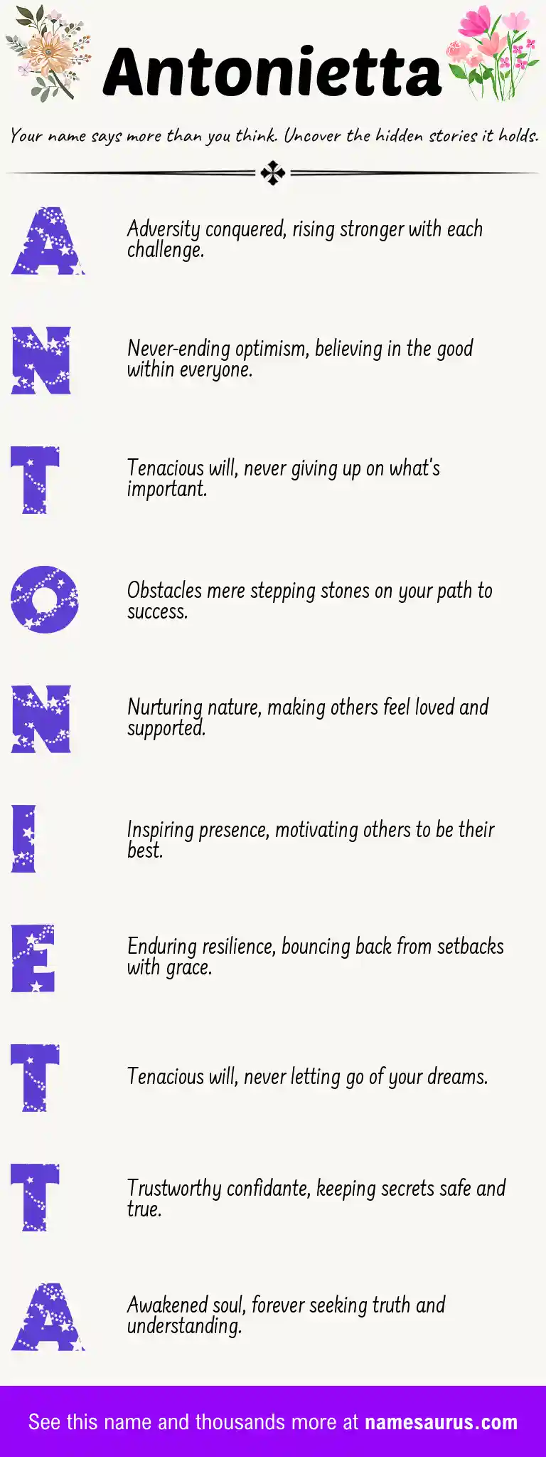 Acrostic poem about Antonietta.
