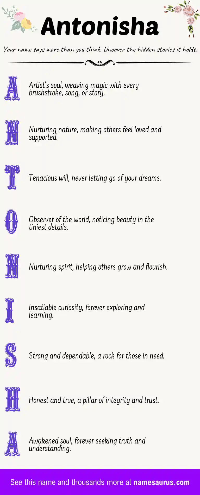 Acrostic poem about Antonisha.
