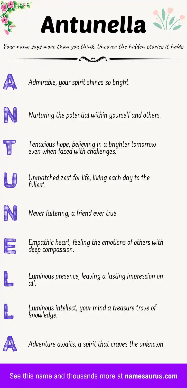 Acrostic poem about Antunella.