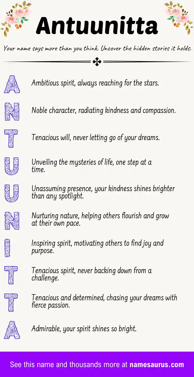 Acrostic poem about Antuunitta.