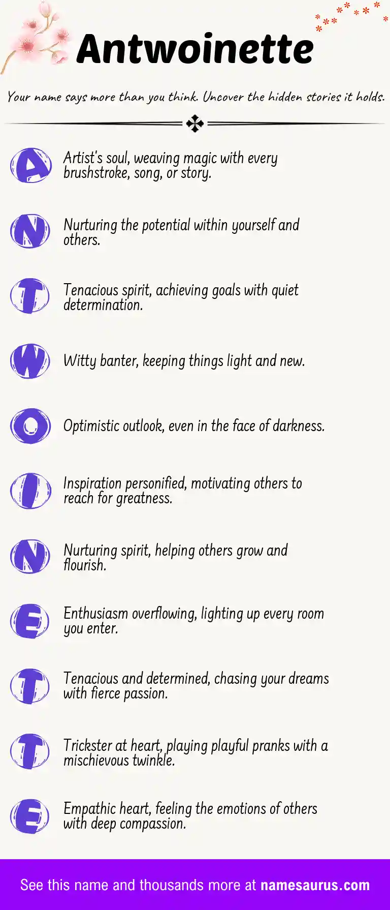 Acrostic poem about Antwoinette.