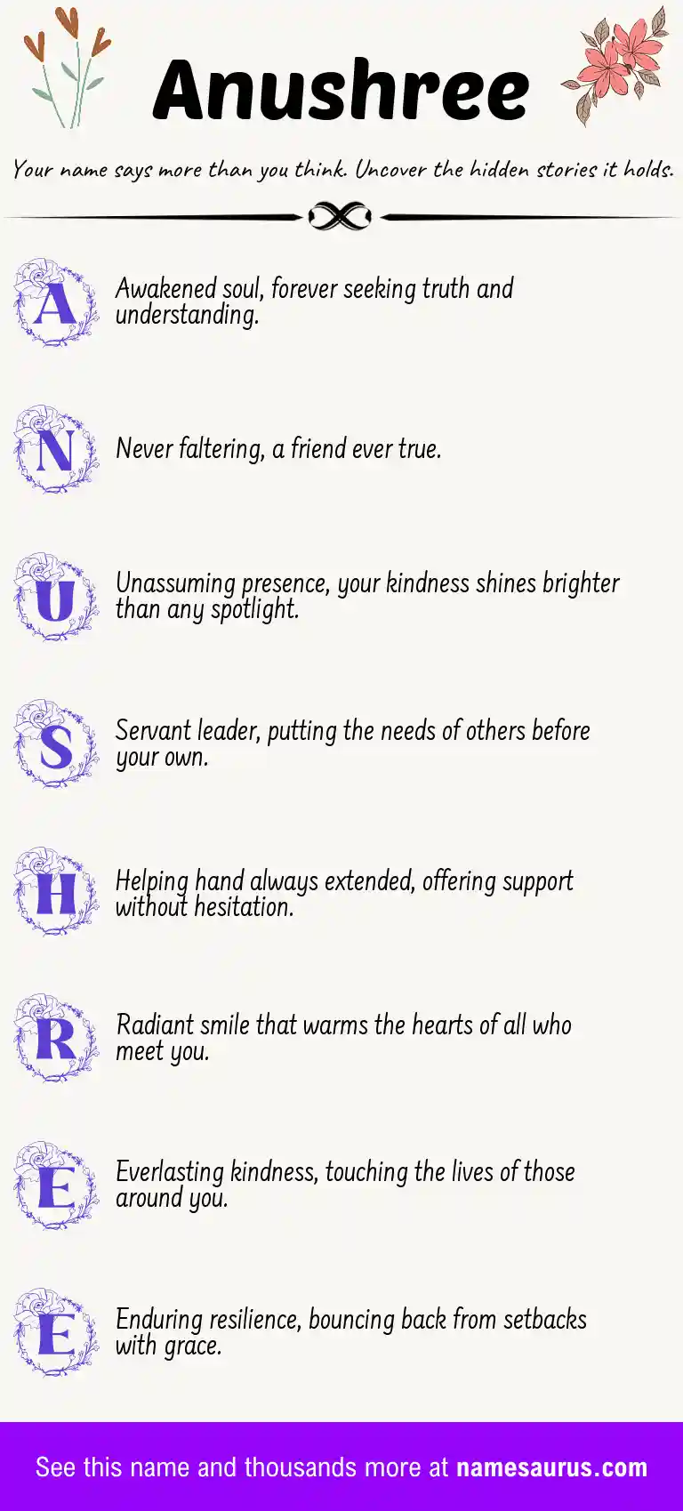 Acrostic poem about Anushree.
