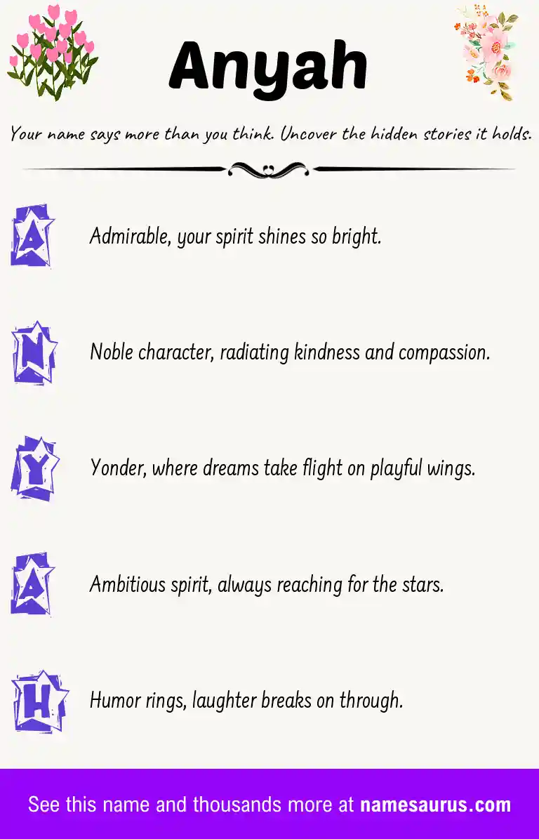 Acrostic poem about Anyah.