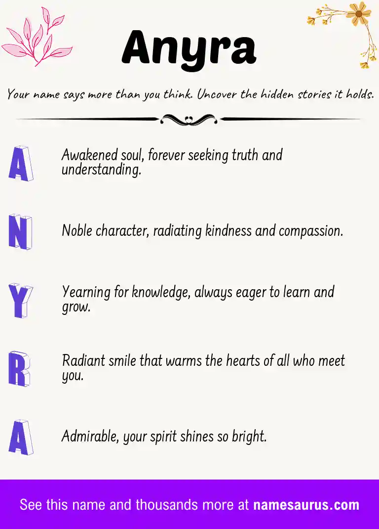 Acrostic poem about Anyra.