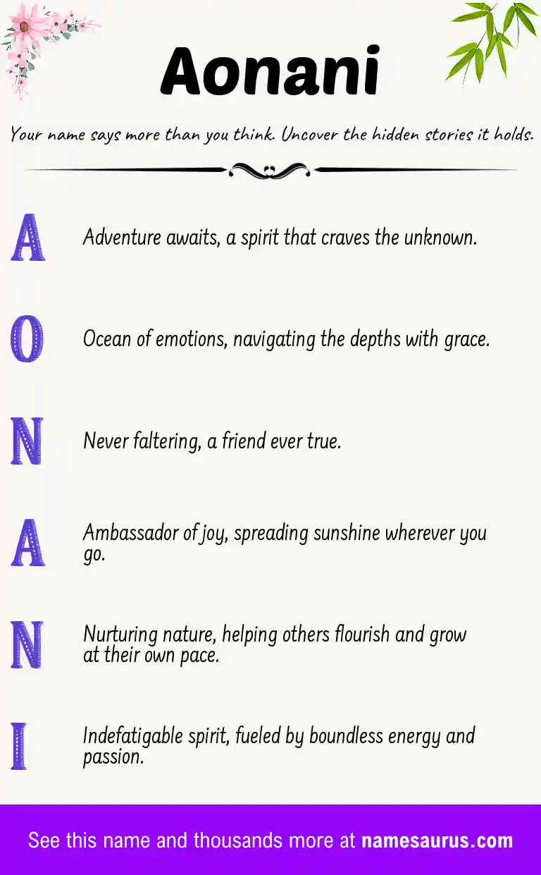 Acrostic poem about Aonani.