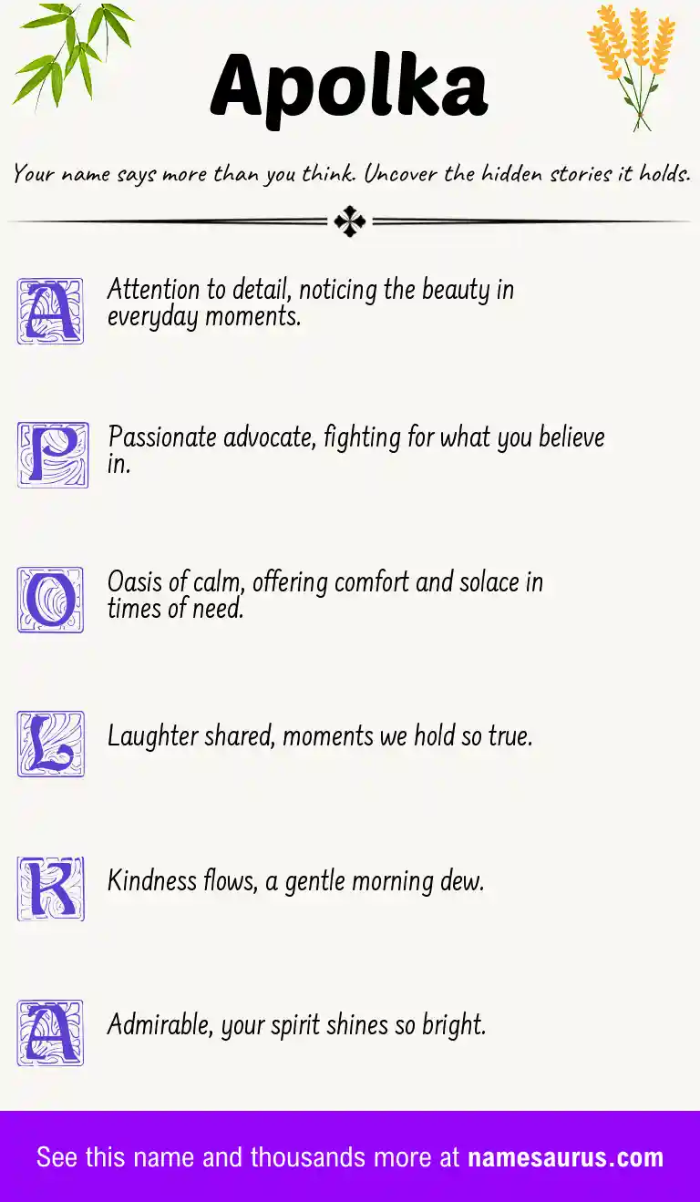 Acrostic poem about Apolka.