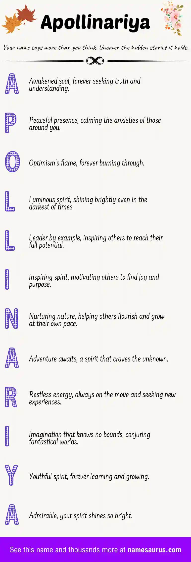 Acrostic poem about Apollinariya.