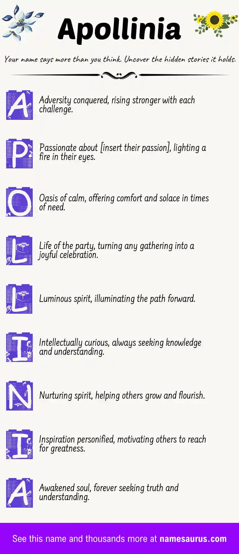 Acrostic poem about Apollinia.
