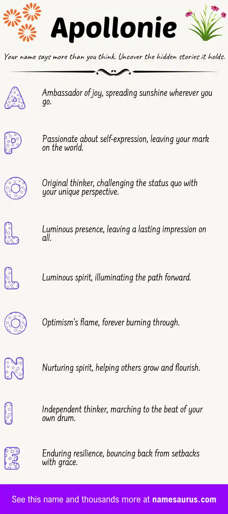 Acrostic poem about Apollonie.