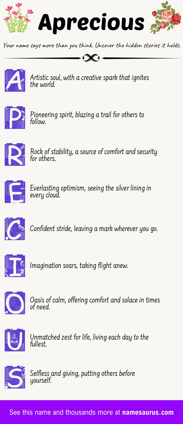 Acrostic poem about Aprecious.