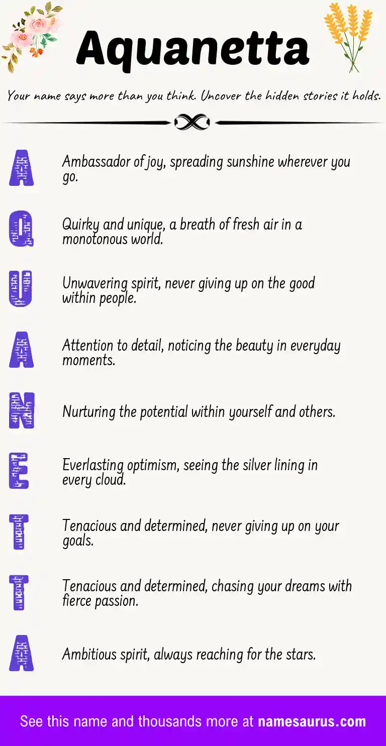 Acrostic poem about Aquanetta.