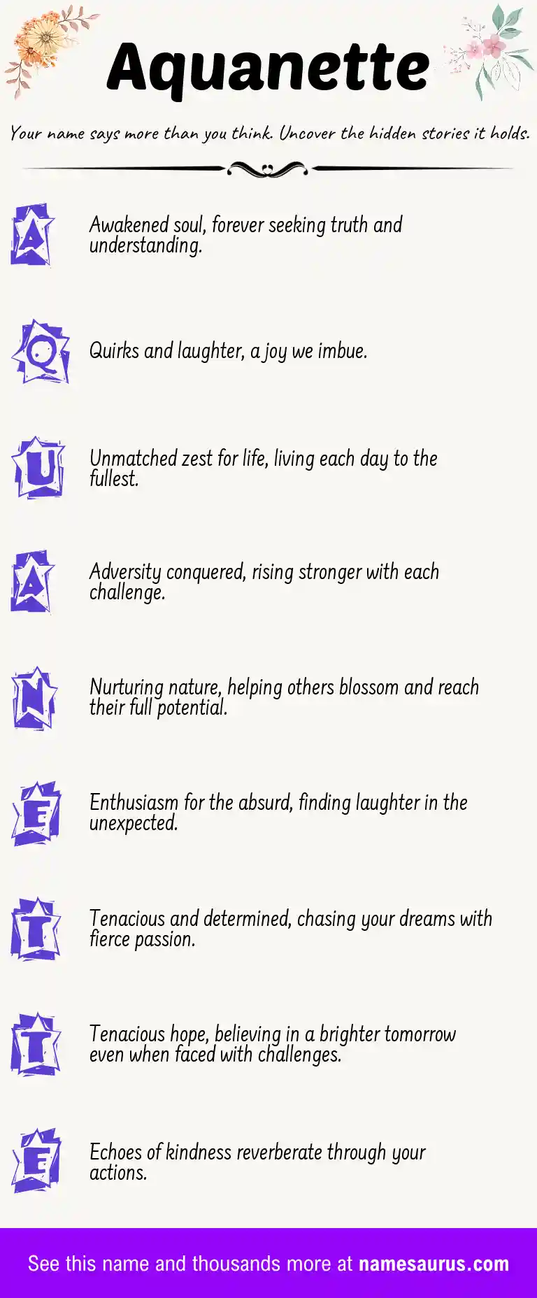Acrostic poem about Aquanette.