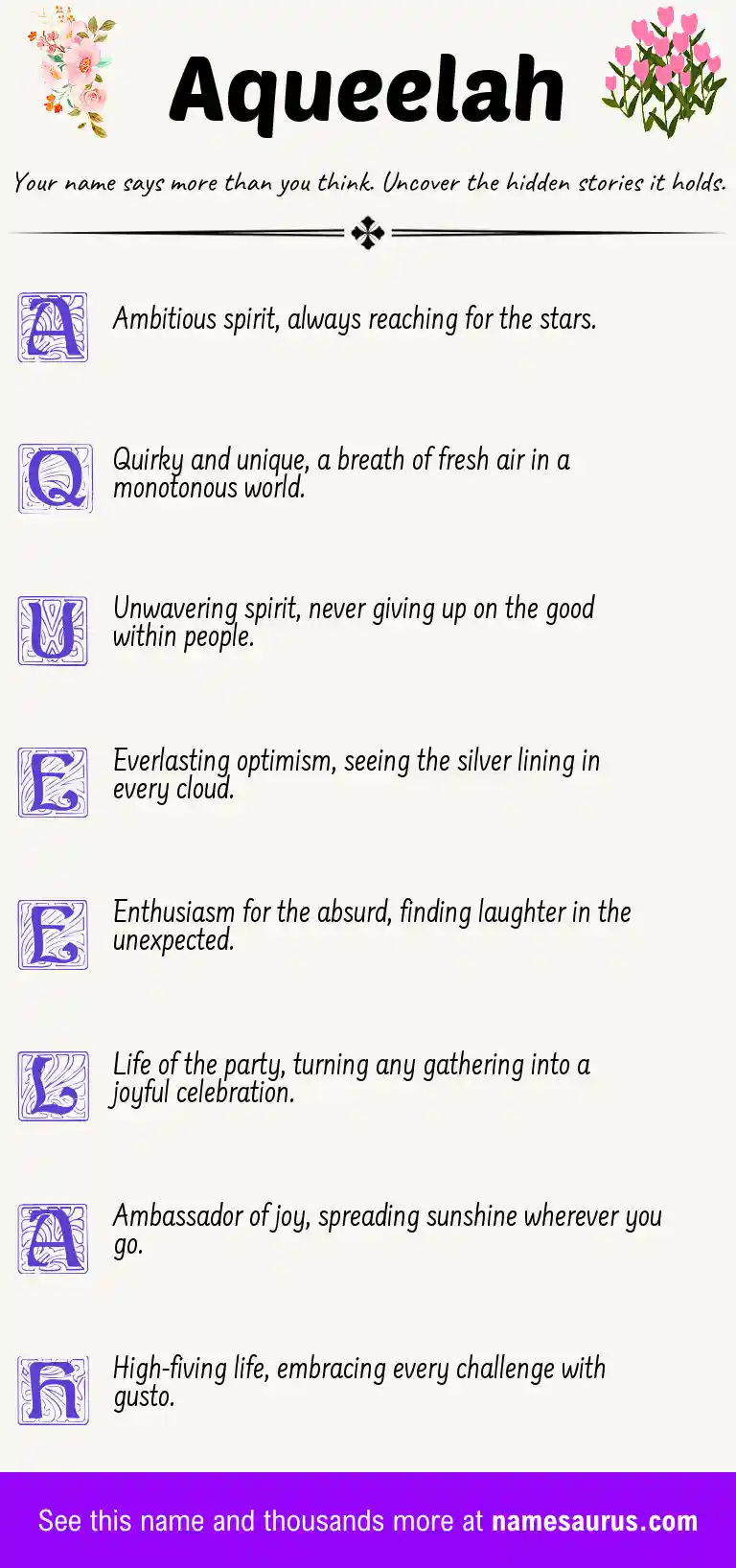 Acrostic poem about Aqueelah.