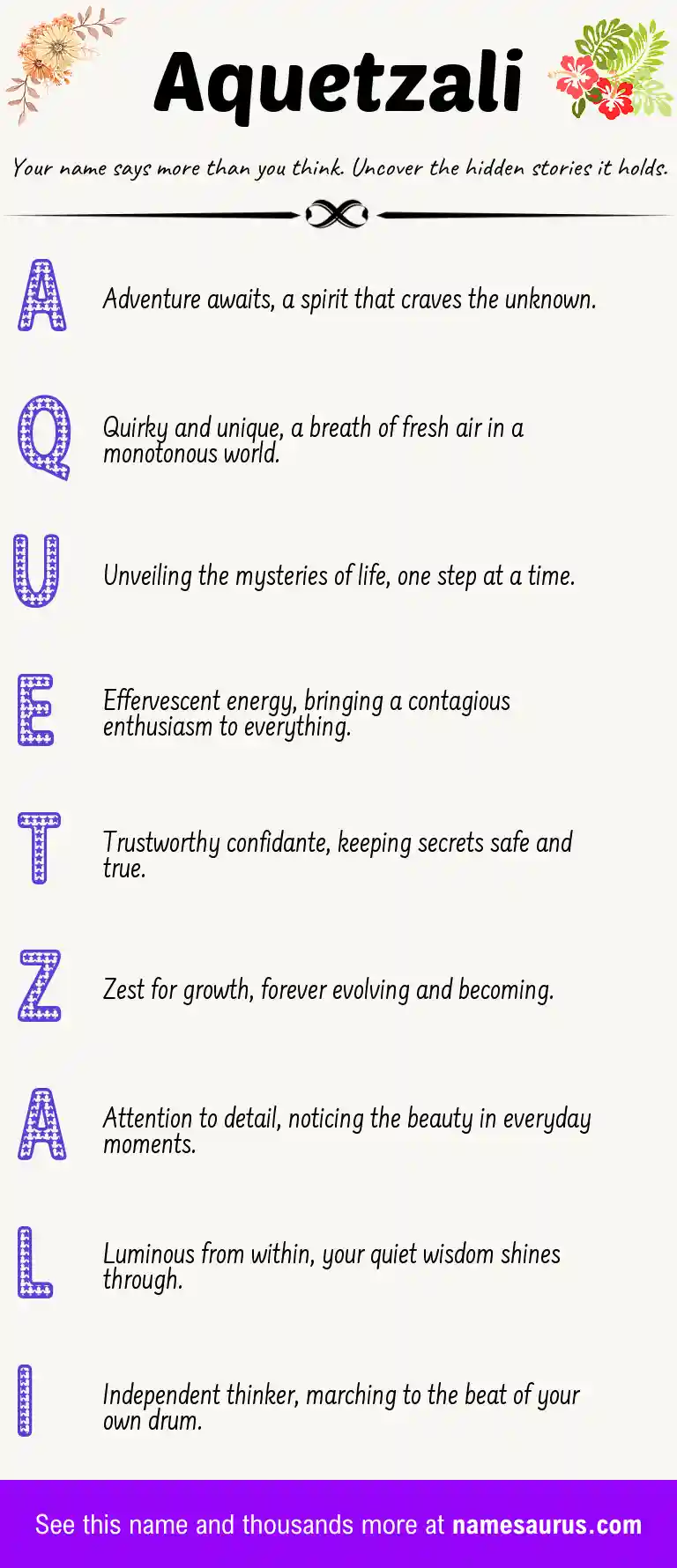 Acrostic poem about Aquetzali.
