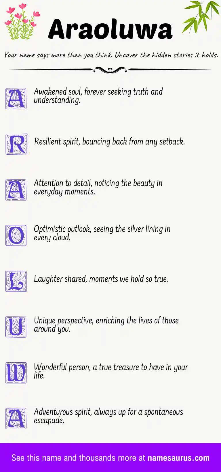 Acrostic poem about Araoluwa.