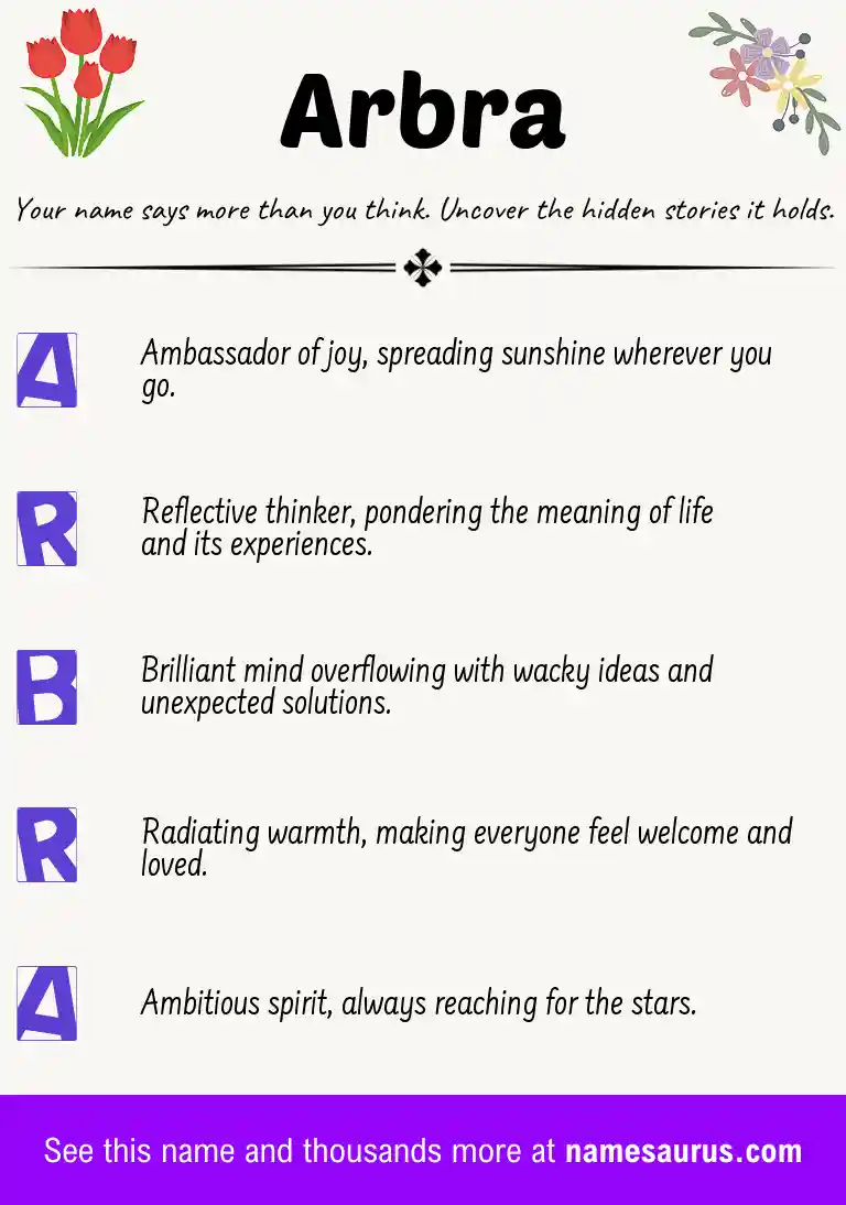Acrostic poem about Arbra.