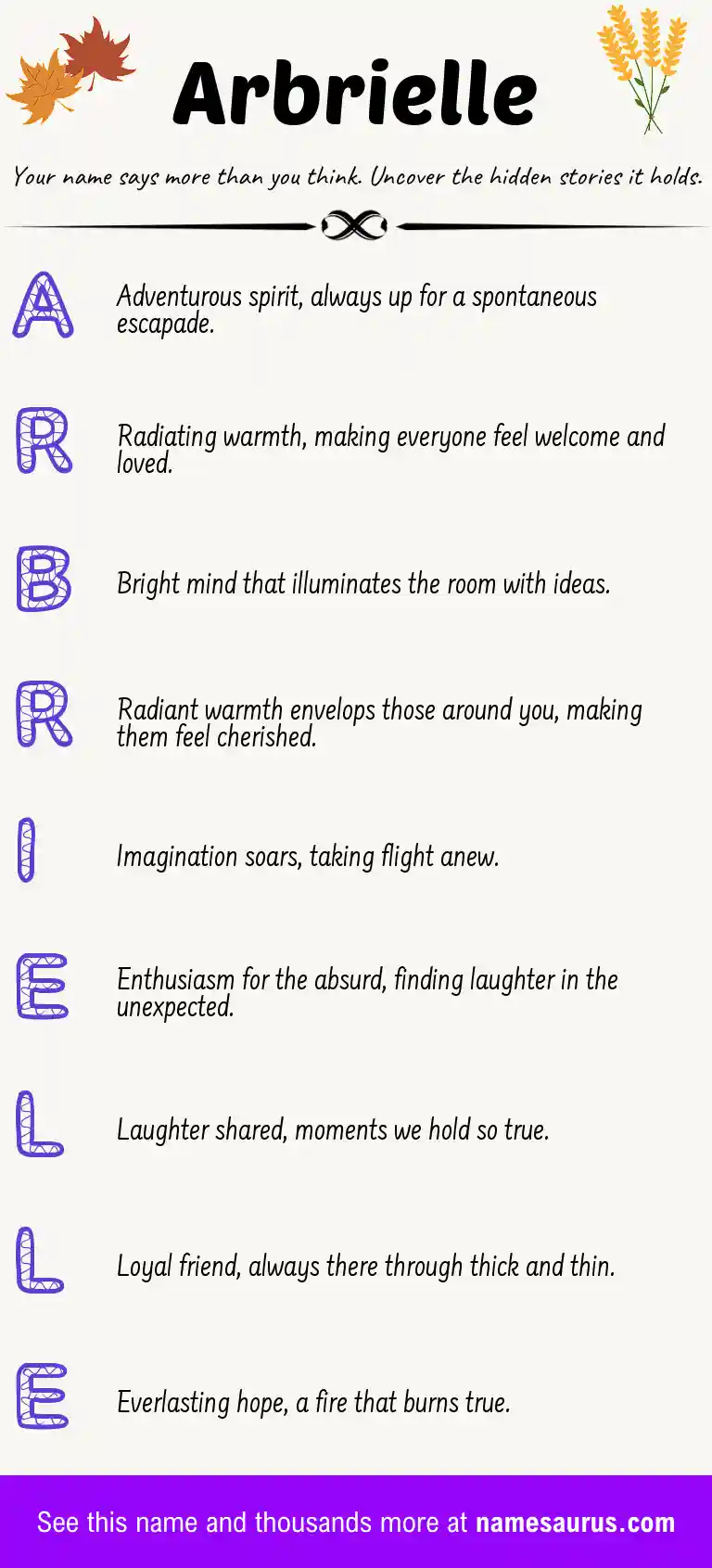 Acrostic poem about Arbrielle.