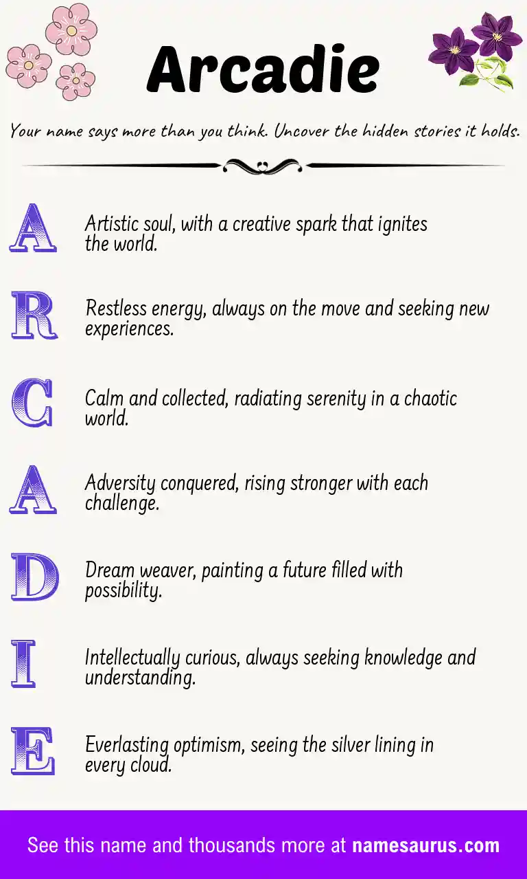Acrostic poem about Arcadie.