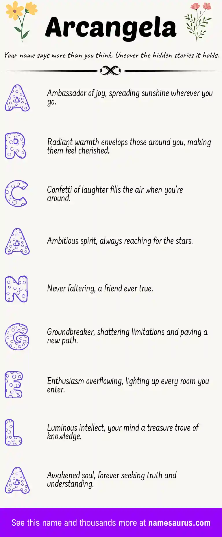Acrostic poem about Arcangela.