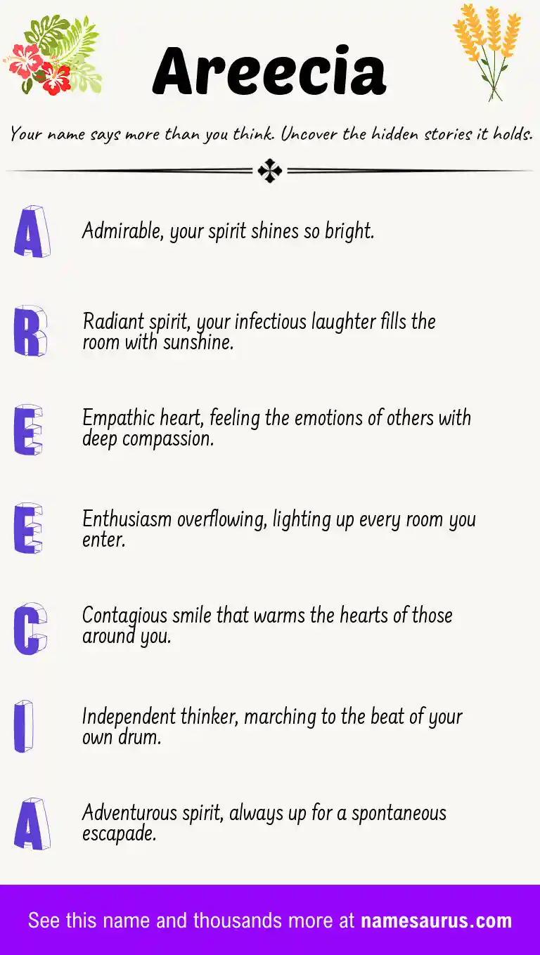 Acrostic poem about Areecia.