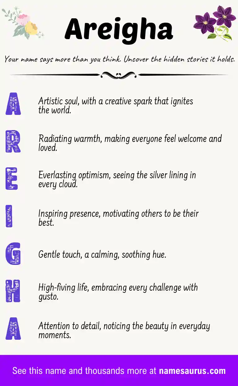 Acrostic poem about Areigha.