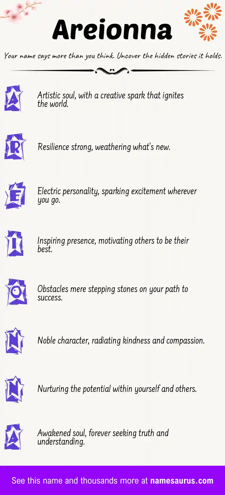 Acrostic poem about Areionna.